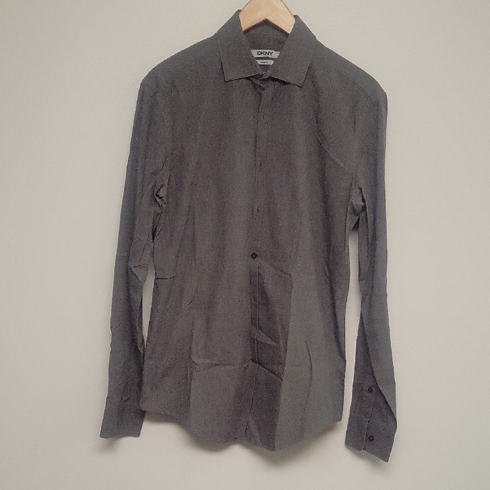 DKNY Charcoal Long-Sleeve Slim-Fit Button-Down Shirt
